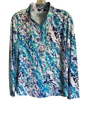 IBKUL Cat Cay Print UPF 50+ Long Sleeve 1/4 Zip Golf Pickleball Tennis Top Large